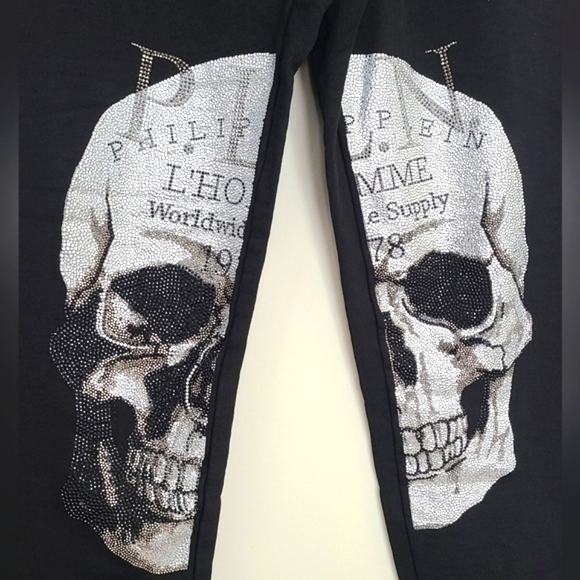 PHILIPP PLEIN 💀 Crystal Skull Print Joggers - US XL, Black/Silver - Picture 4 of 7